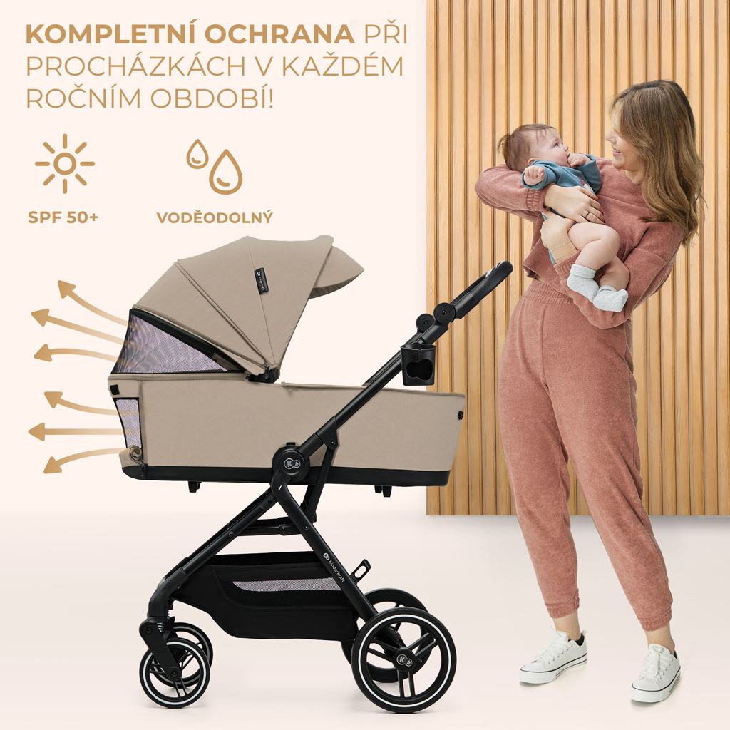 KINDERKRAFT SELECT Kočík kombinovaný Yoxi 3v1 Sand Beige