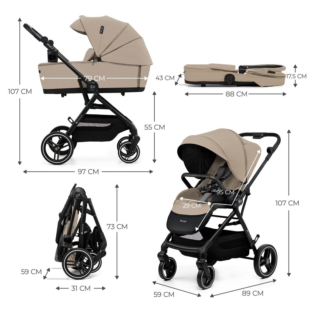 KINDERKRAFT SELECT Kočík kombinovaný Yoxi 3v1 Sand Beige