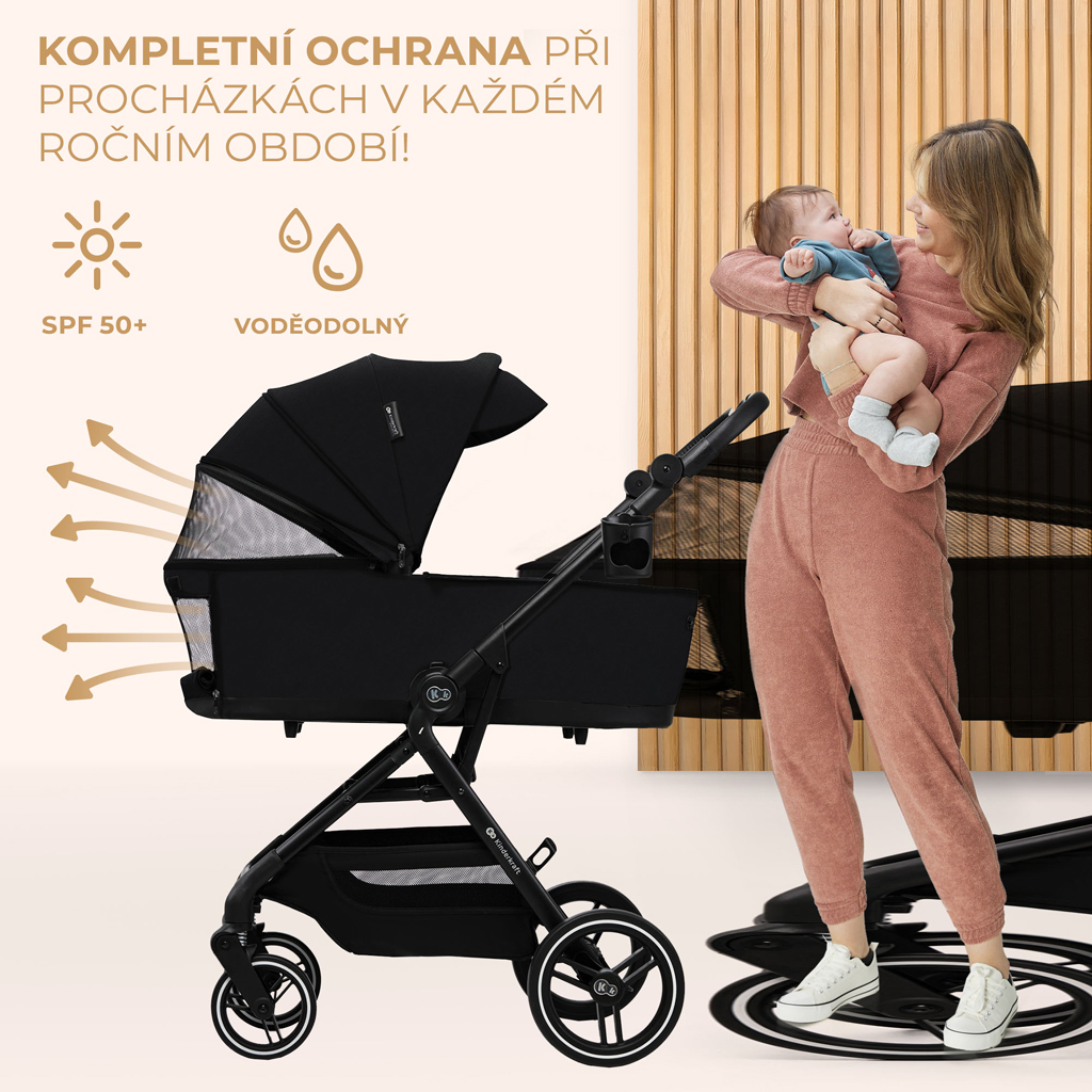 KINDERKRAFT SELECT Kočík kombinovaný Yoxi 3v1 Pure Black