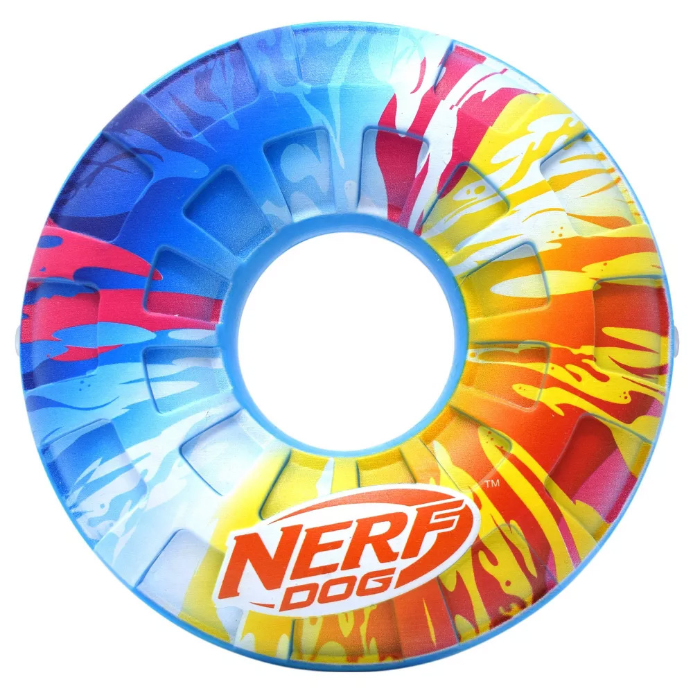 NERF DOG Hračka pre psov pískací kruh s farebným úchopom 15 cm