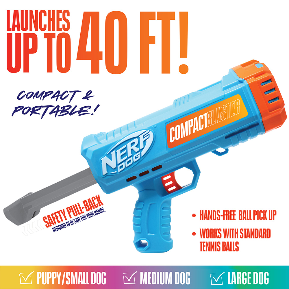 NERF DOG Darčeková sada – 30 cm kompaktný blaster a 2 ks tenisových loptičiek bez pískadla