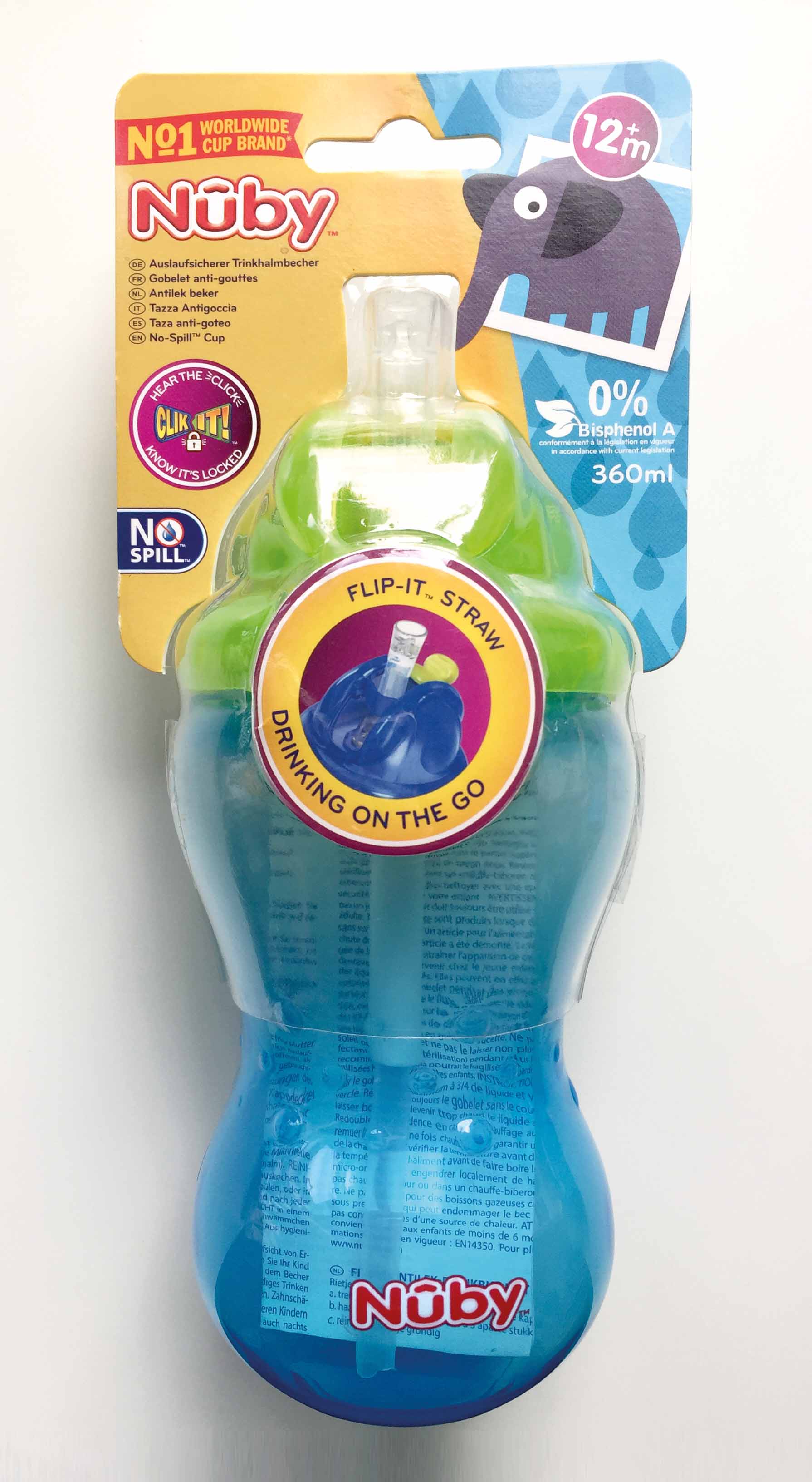 NUBY Hrnček netečúci se sklápacou slamkou a 360ml, 12 m+ zelený