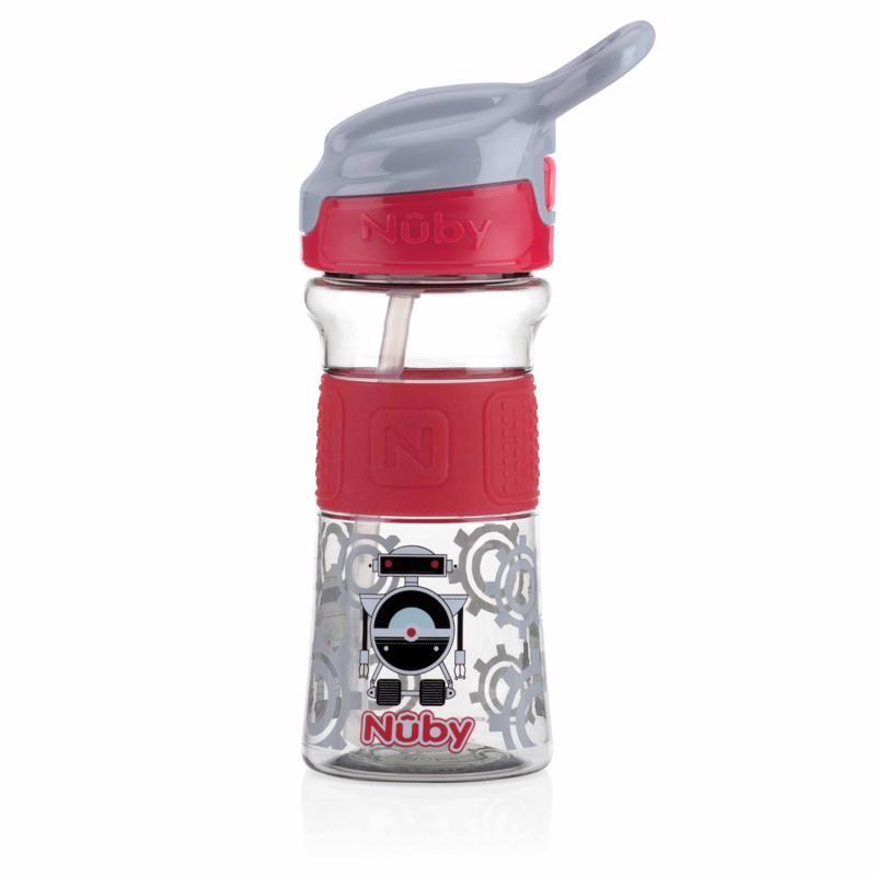 Fľaša športová s mäkkou sklopiteľnou slamkou 360ml, červená, 3+,  červená