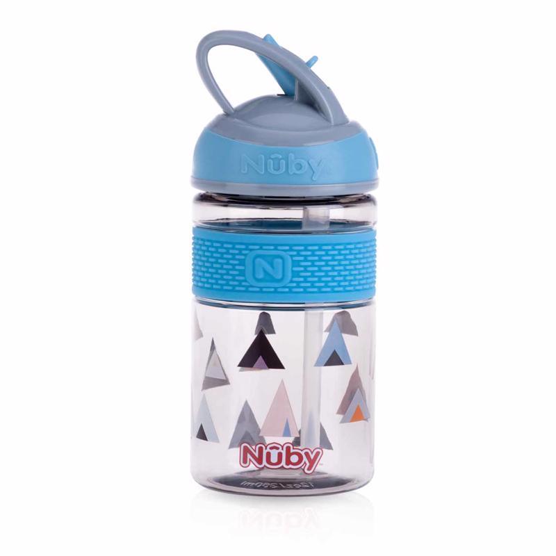 NUBY Fľaša športová 2v1 s tvrdou sklopiteľnou slamkou, 360 ml, modrá, 3+,  V000837