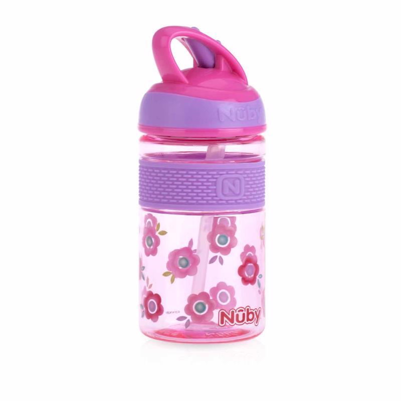 NUBY Fľaša športová 2v1 s tvrdou sklopiteľnou slamkou, 360 ml, ružová, 3+,  V000837