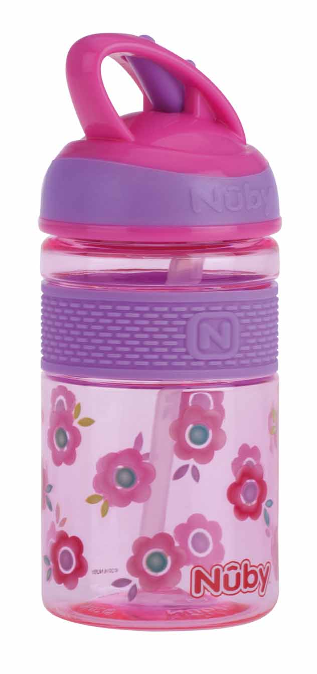 NUBY Fľaša športová 2v1 s tvrdou sklopiteľnou slamkou, 360 ml, ružová, 3+
