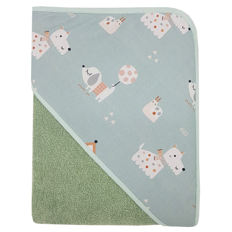EKO Osuška na kúpanie s kapucňou bavlnená Dogs Mint 100x100 cm
