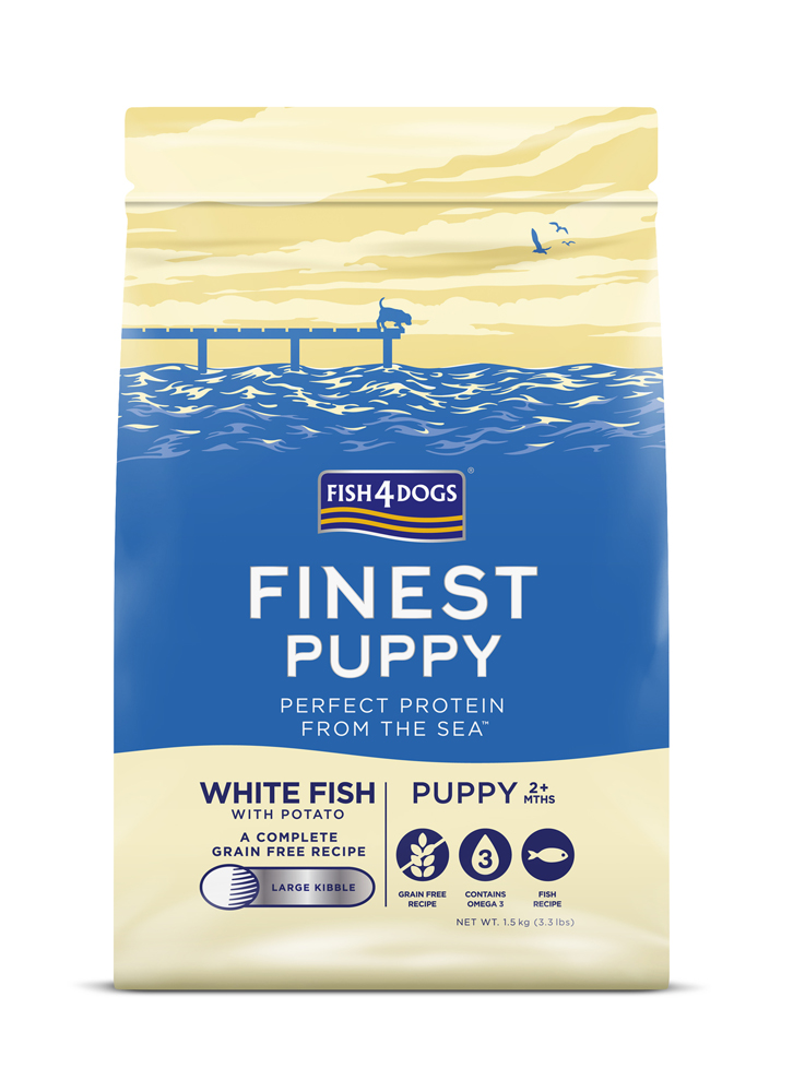 FISH4DOGS Granule veľké pre šteniatka Finest biela ryba so zemiakmi 1,5kg, 2m+