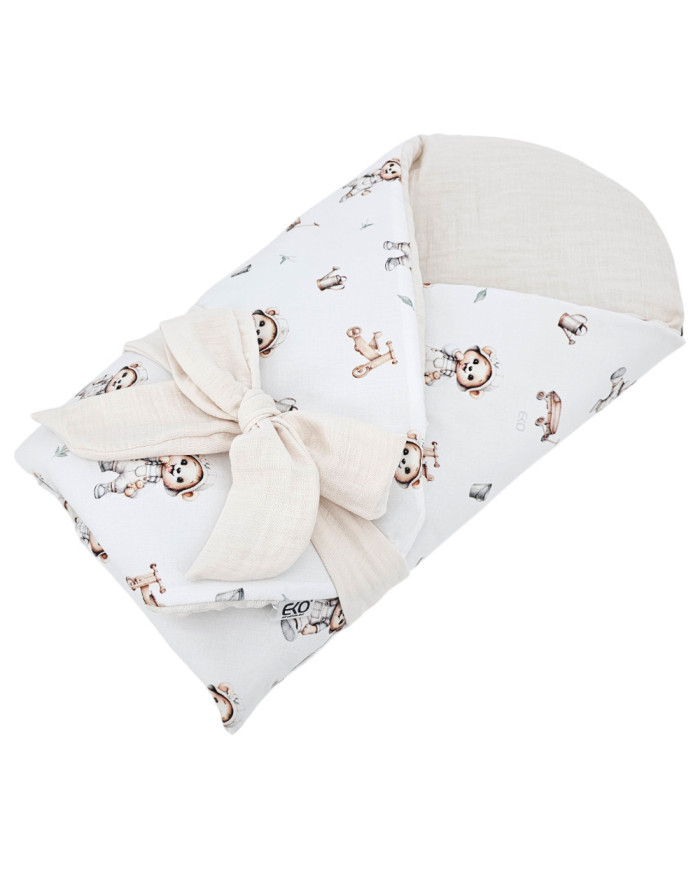 EKO Zavinovačka mušelínová s kokosovou vyberateľnou vložkou Gardener Bear 75x75cm