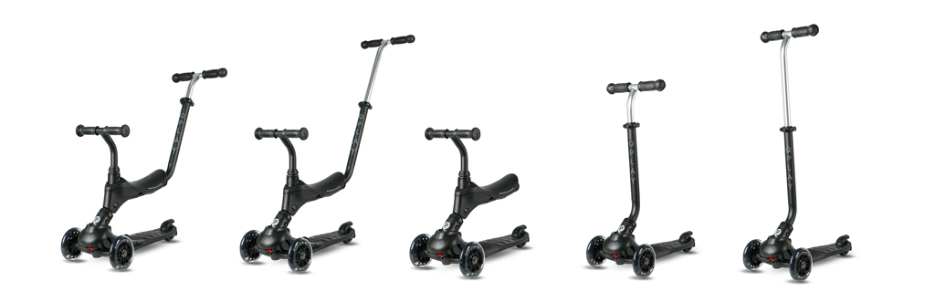 QPLAY Kolobežka Sema Pro Black, 5 v 1, s LED kolečky, věk 1-6 let