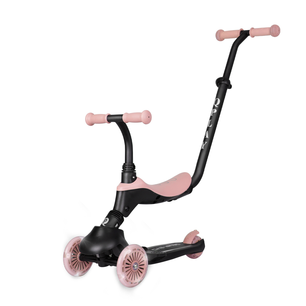QPLAY Kolobežka / odrážadlo Sema Evo s LED svetlami Coral Pink, vek 1 - 6 rokov, do 50 kg