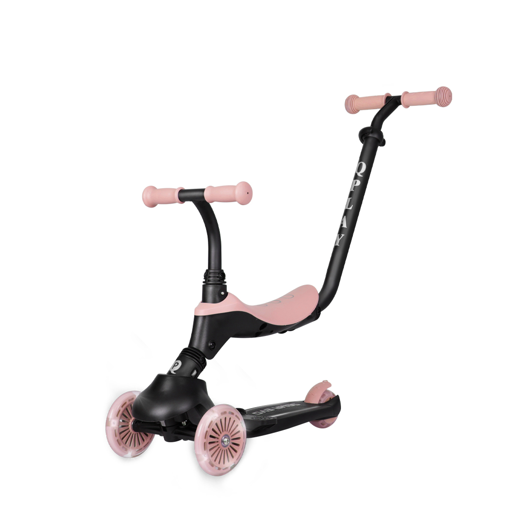 QPLAY Kolobežka / odrážadlo Sema Evo s LED svetlami Coral Pink, vek 1 - 6 rokov, do 50 kg