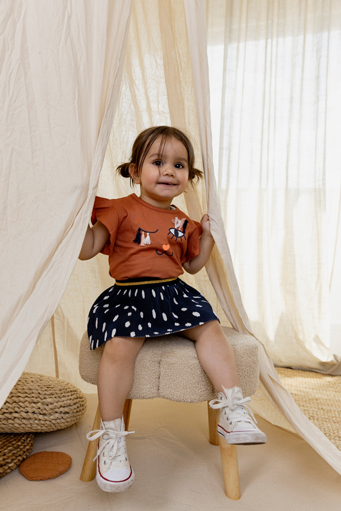 DIRKJE Sukňa námornícka modrá biele bodky dievča veľ.74