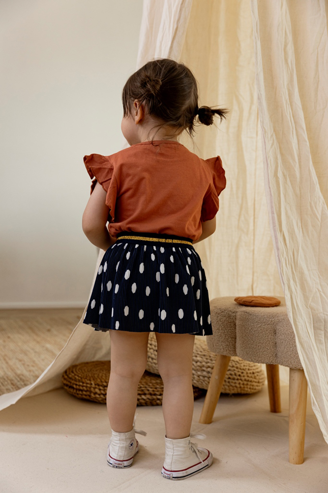 DIRKJE Sukňa námornícka modrá biele bodky dievča veľ.74