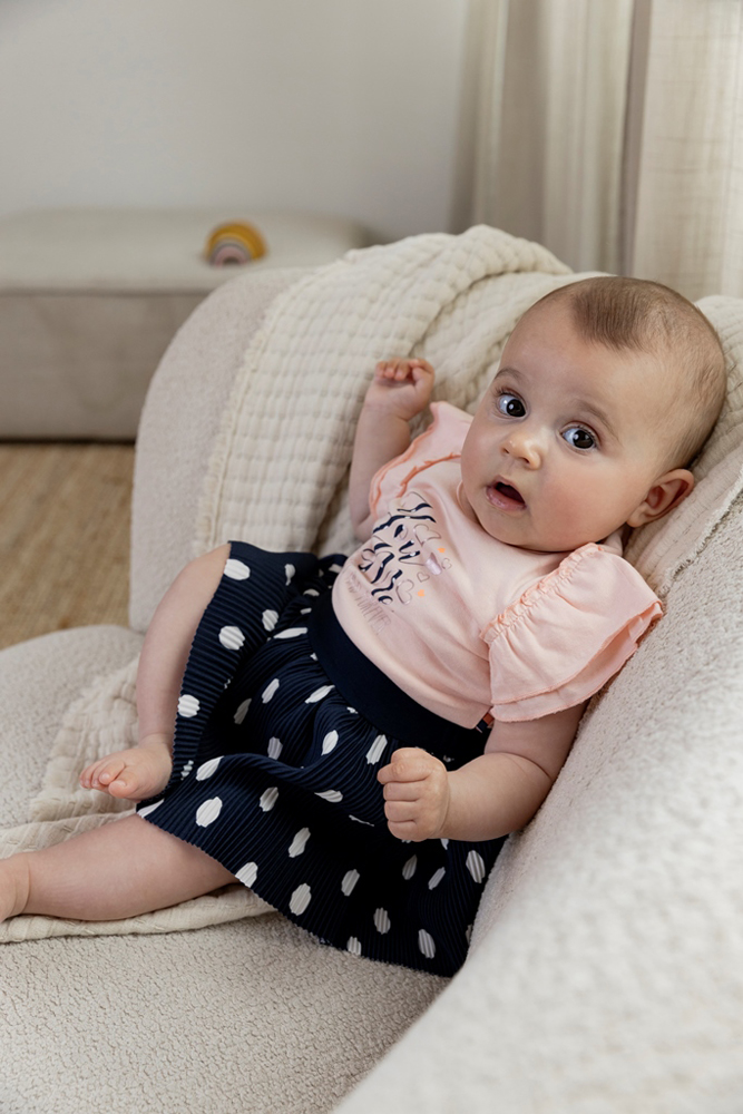 DIRKJE Šaty kr. rukáv ružová + námornícka modrá dievča veľ.110