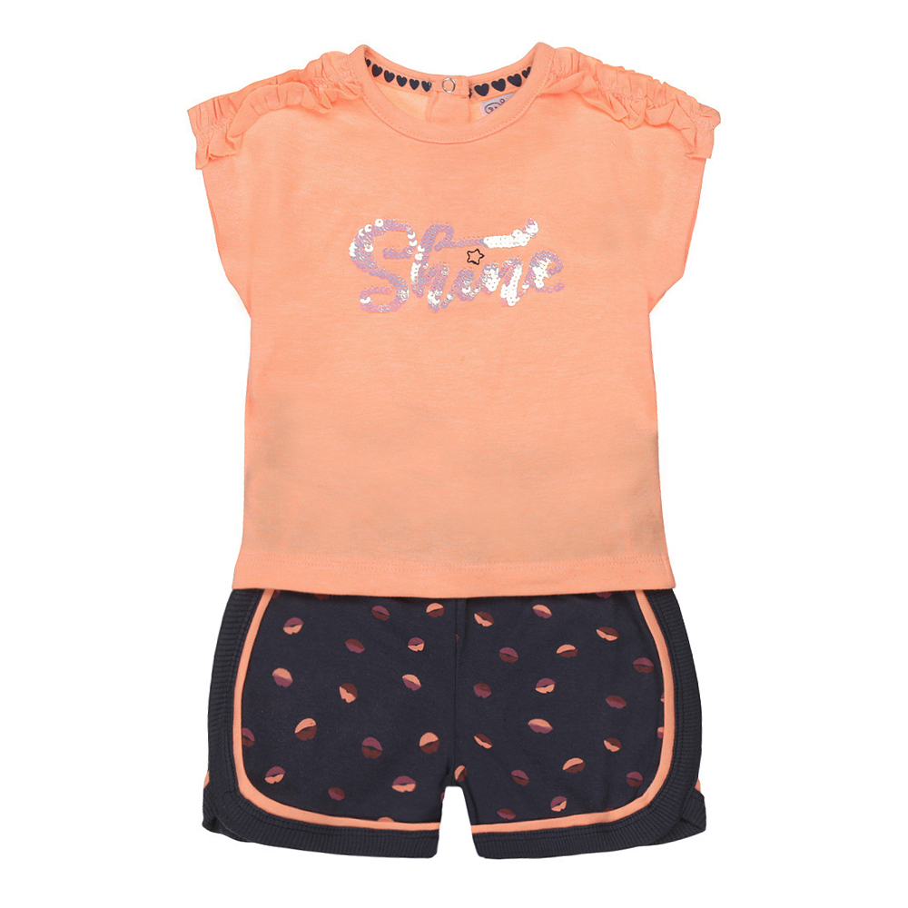 DIRKJE Set 2.d tričko kr. rukáv + nohavice neónová oranžová dievča veľ.104
