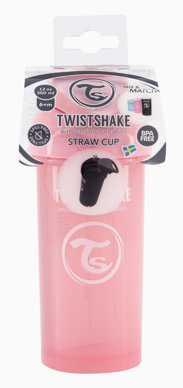 TWISTSHAKE Fľaša netečúca so slamkou 360 ml pastelovo ružová 6m+