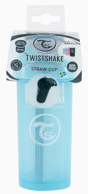 TWISTSHAKE Fľaša netečúca so slamkou 360 ml pastelovo modrá 6m+