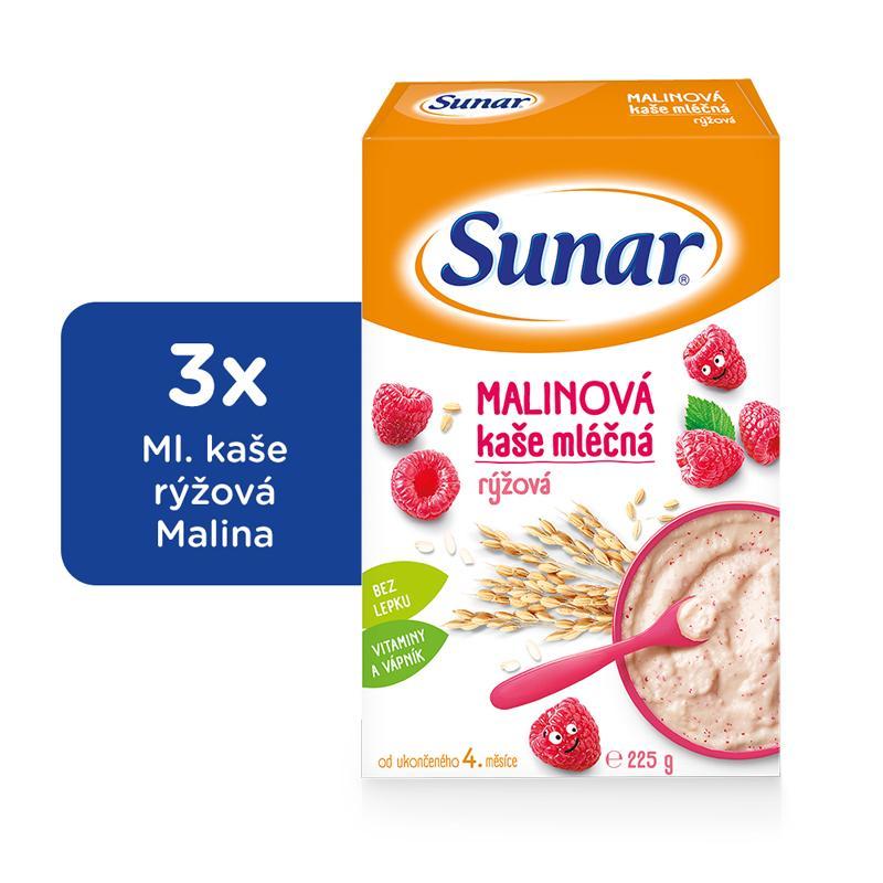 3x SUNAR Kaša mliečna ryžová malinová 225 g
