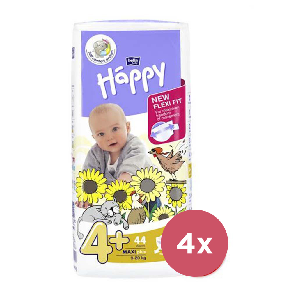 4x BELLA HAPPY Pleny jednorázové 4+ Maxi+ (9-20 kg) 62 ks - BIG PACK