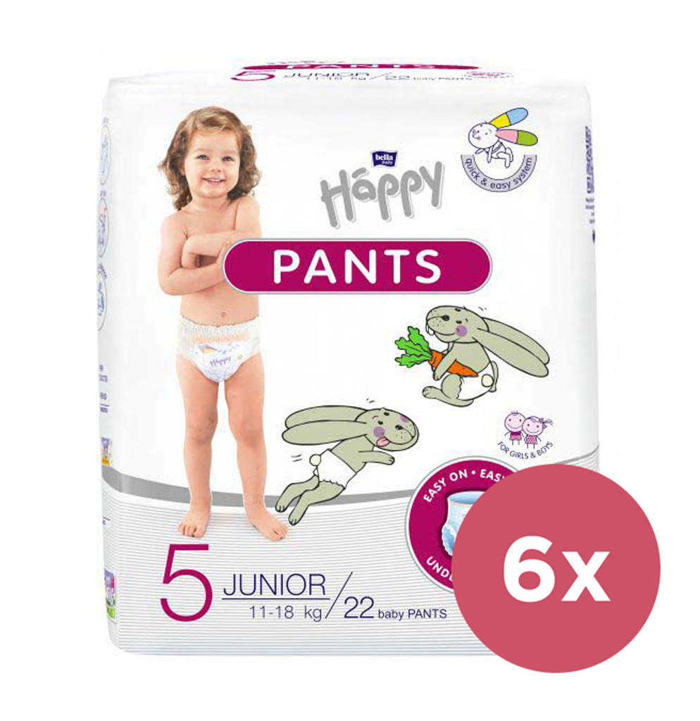 BELLA HAPPY Pants Kalhotky plenkové jednorázové 5 Junior (11-18 kg) 132 ks - MĚSÍČNÍ BALENÍ
