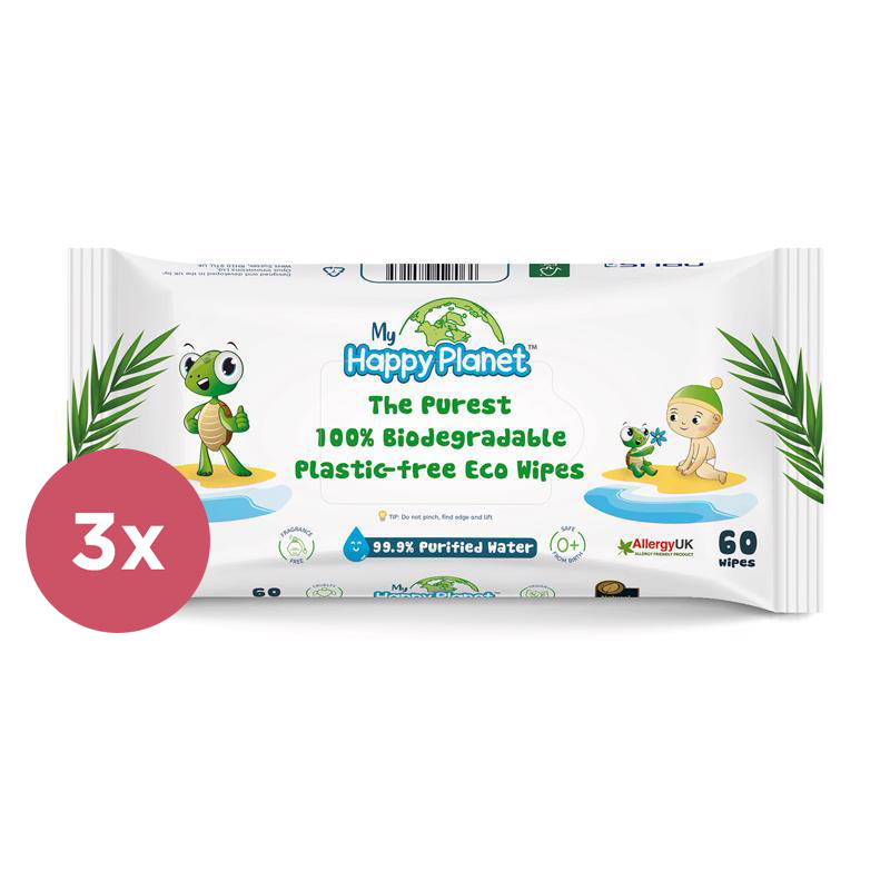 3x MY HAPPY PLANET 100% BIO odbúrateľné vlhčené utierky 60 ks