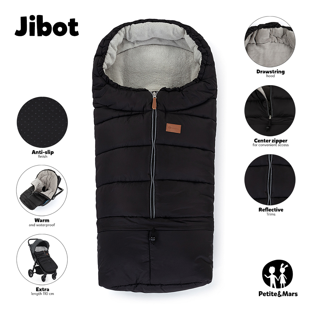 PETITE&MARS Set zimný fusak Jibot 3v1 + rukavice na kočík Jasie Charcoal Grey