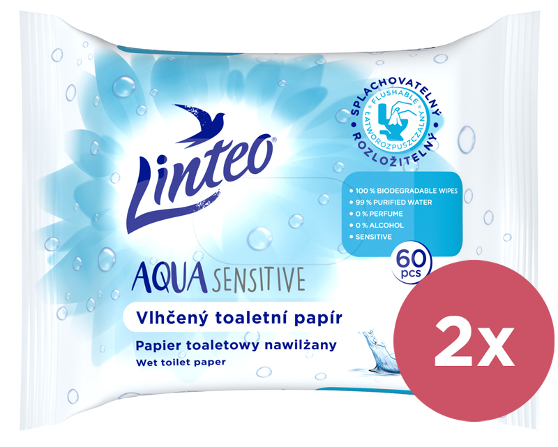 2x LINTEO Papír vlhčený toaletní Aqua Sensitive 60ks