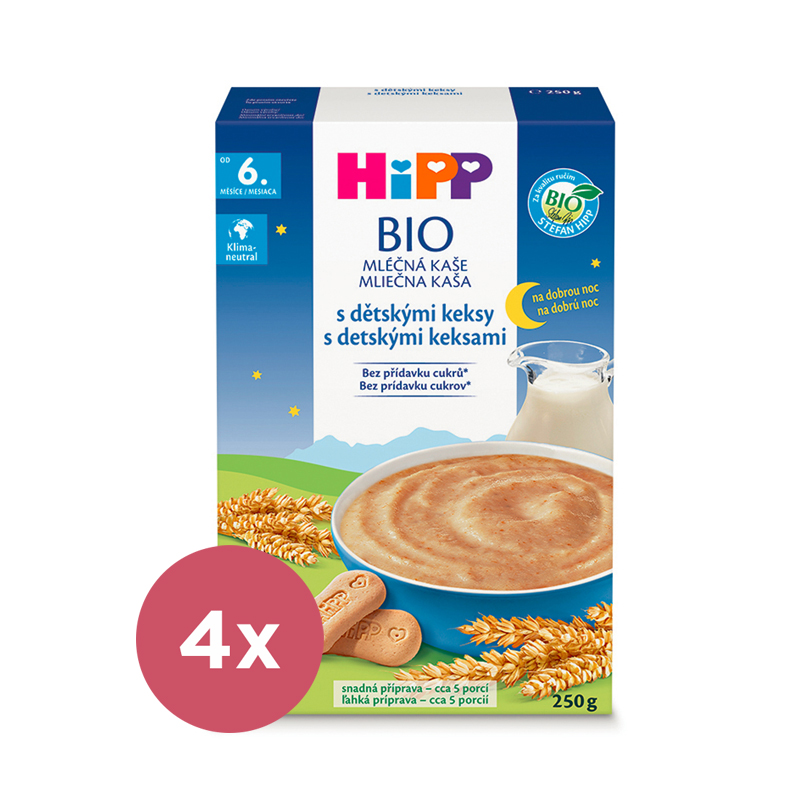 4x HiPP BIO Kaša mliečna na dobrú noc s detskými keksami od 6. mesiaca, 250 g