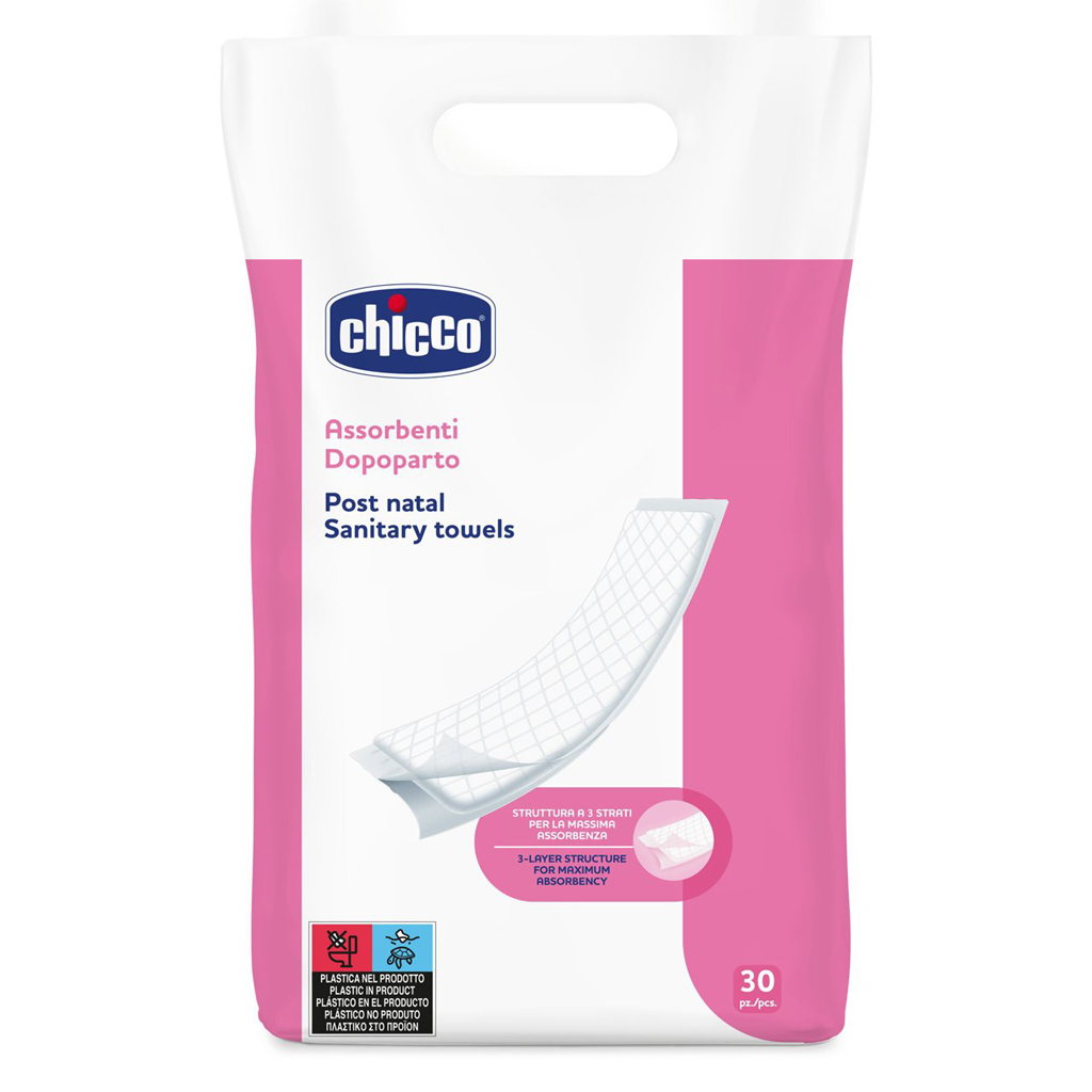 CHICCO Popôrodné vložky 30 ks + Jednorazové sieťované elastické nohavičky po pôrode 4 ks