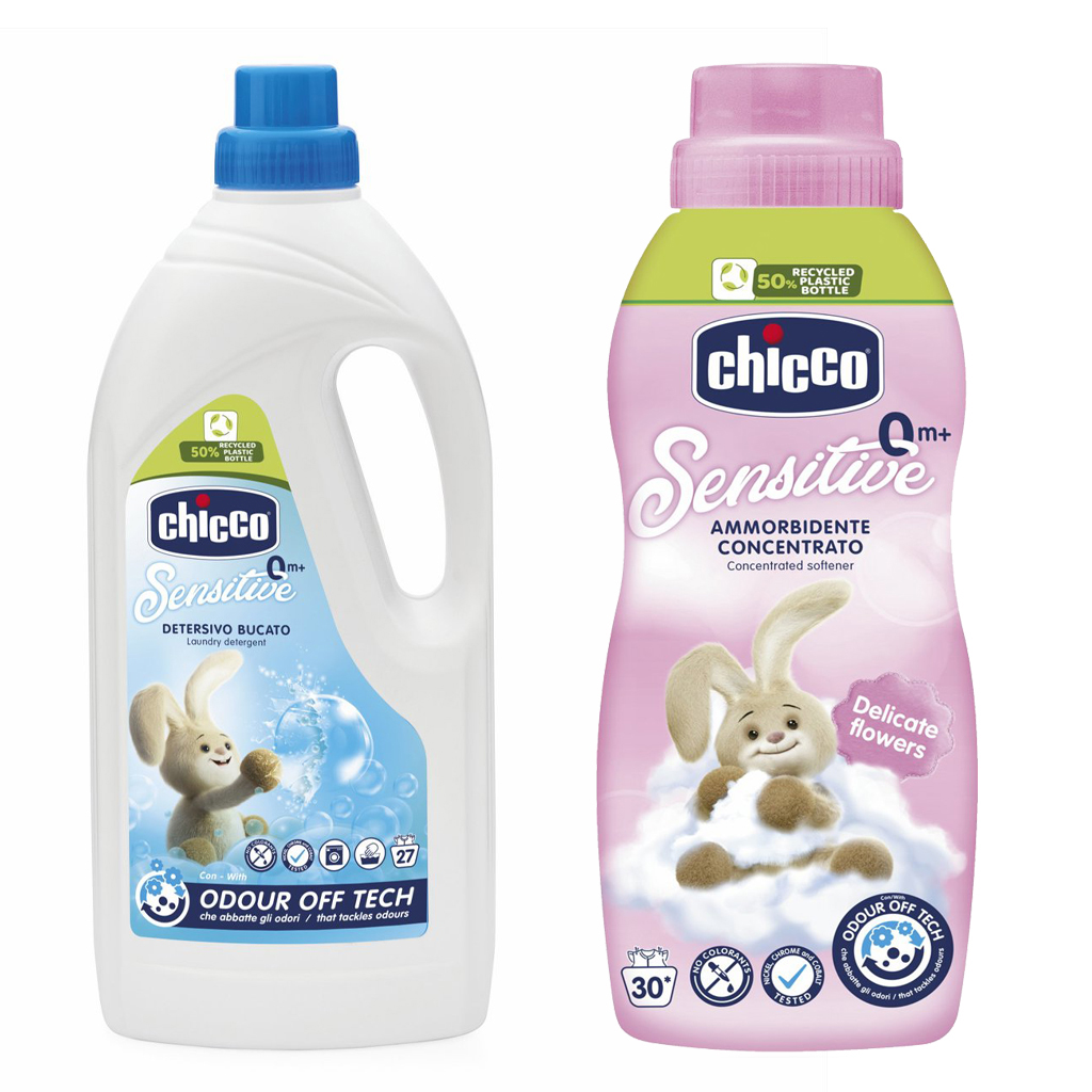 CHICCO Prací gél Baby Sensitive 1,5 l + Aviváž koncentrovaná Kvetinové objatie 750 ml