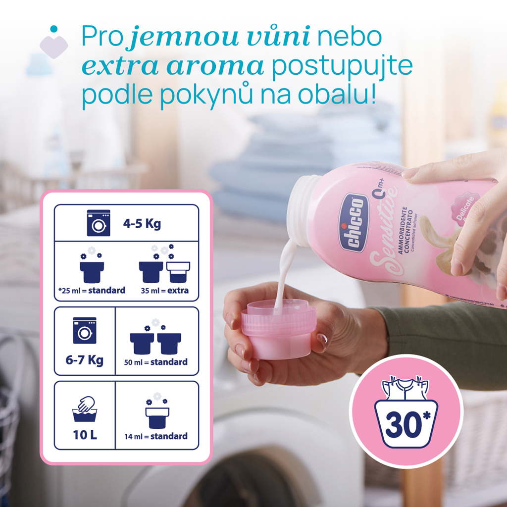 CHICCO Prací gél Baby Sensitive 1,5 l + Aviváž koncentrovaná Kvetinové objatie 750 ml