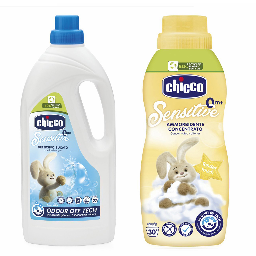 CHICCO Prací gél Baby Sensitive 1,5 l + Aviváž Baby Sensitive koncentrovaná Jemný dotyk 750 ml