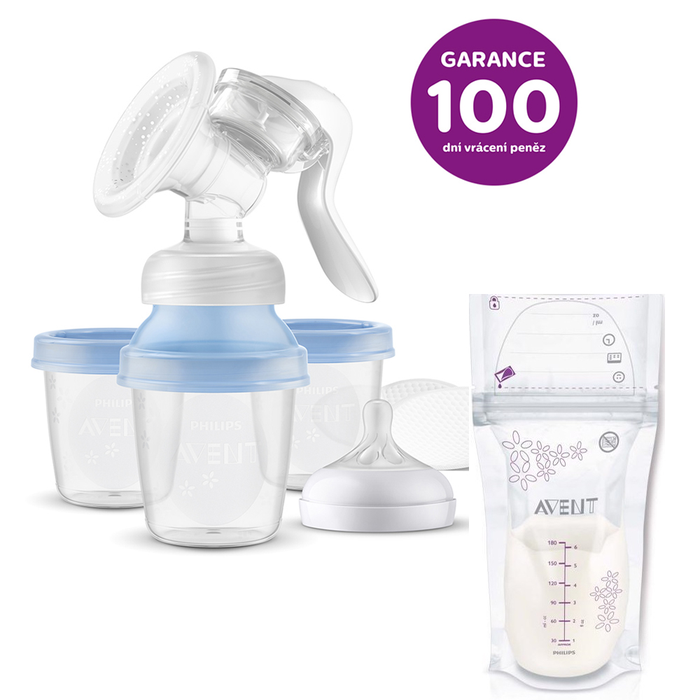 Philips AVENT Odsávačka mateř.mléka manuální s VIA systémem + Sáčky na mateřské mléko 180 ml, 25 ks