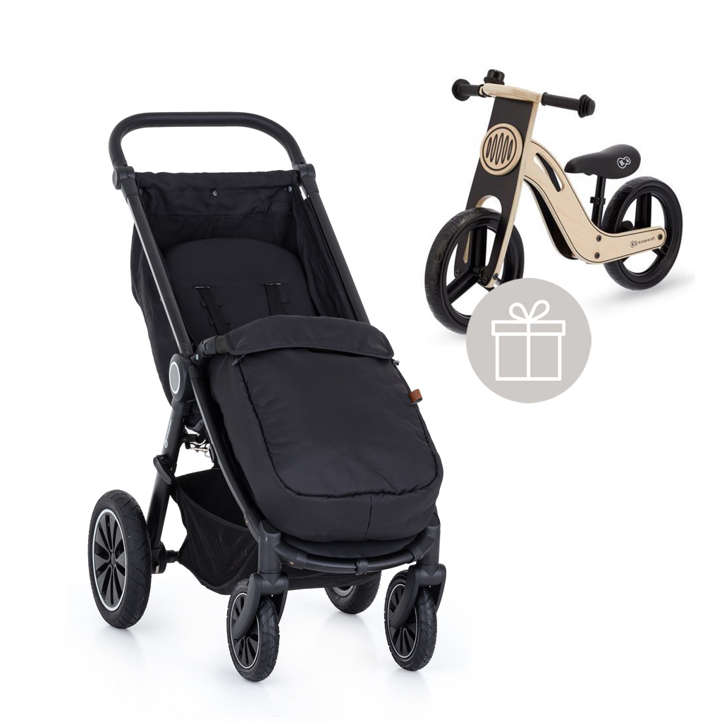 PETITE&MARS Kočárek konstrukce Street+ Air Black + nánožník + odrážedlo Uniq Natural