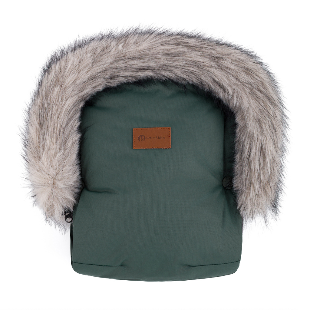 PETITE&MARS Set zimný fusak Arctic 4v1 + rukavice na kočík Furry Veritable Khaki