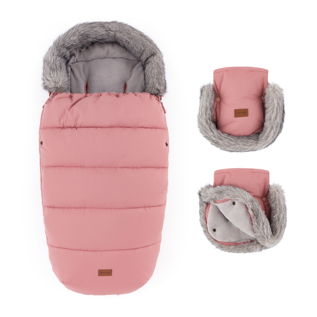 PETITE&MARS Set zimný fusak Comfy 4v1 + rukavice na kočík Furry Old Rose