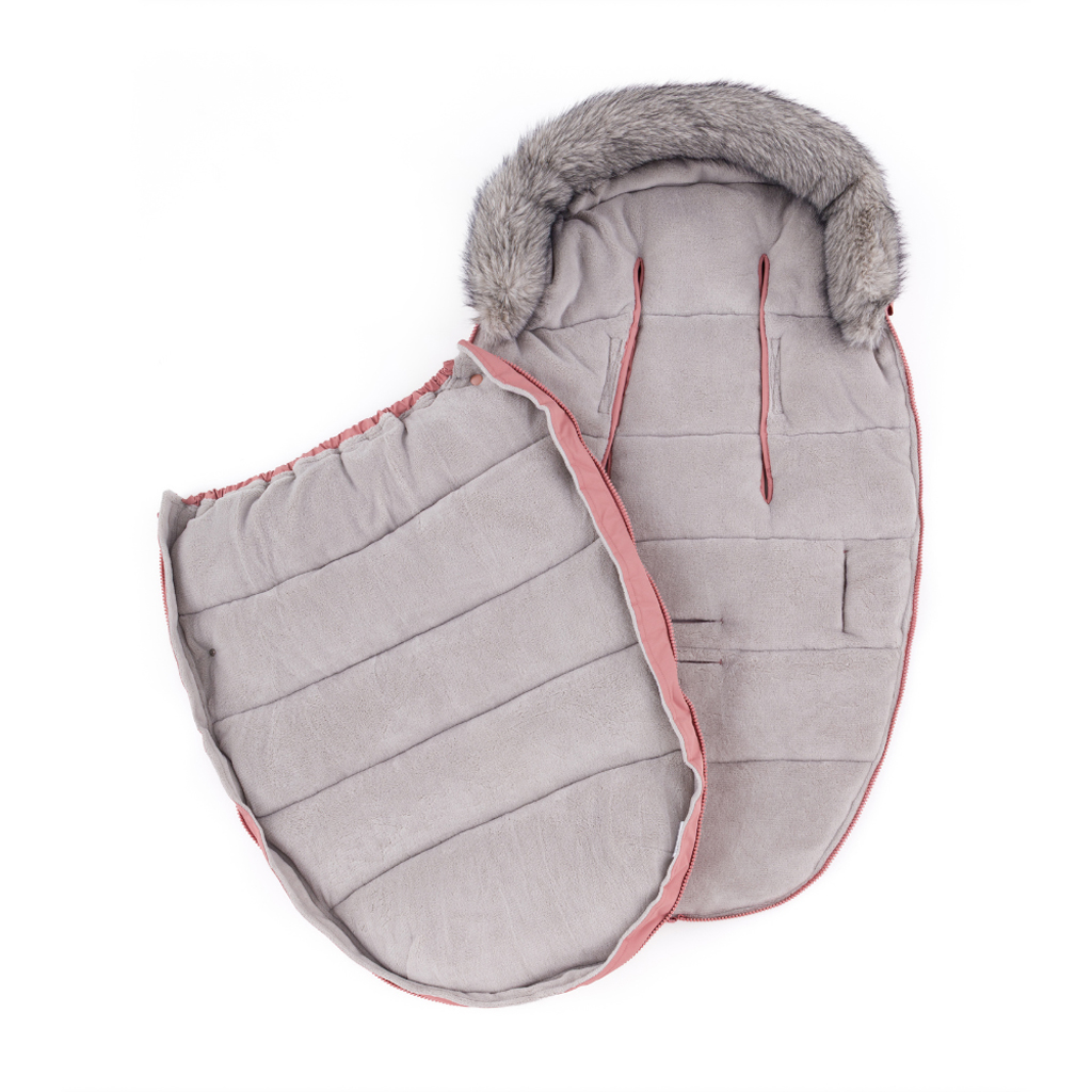 PETITE&MARS Set zimný fusak Comfy 4v1 + rukavice na kočík Furry Old Rose