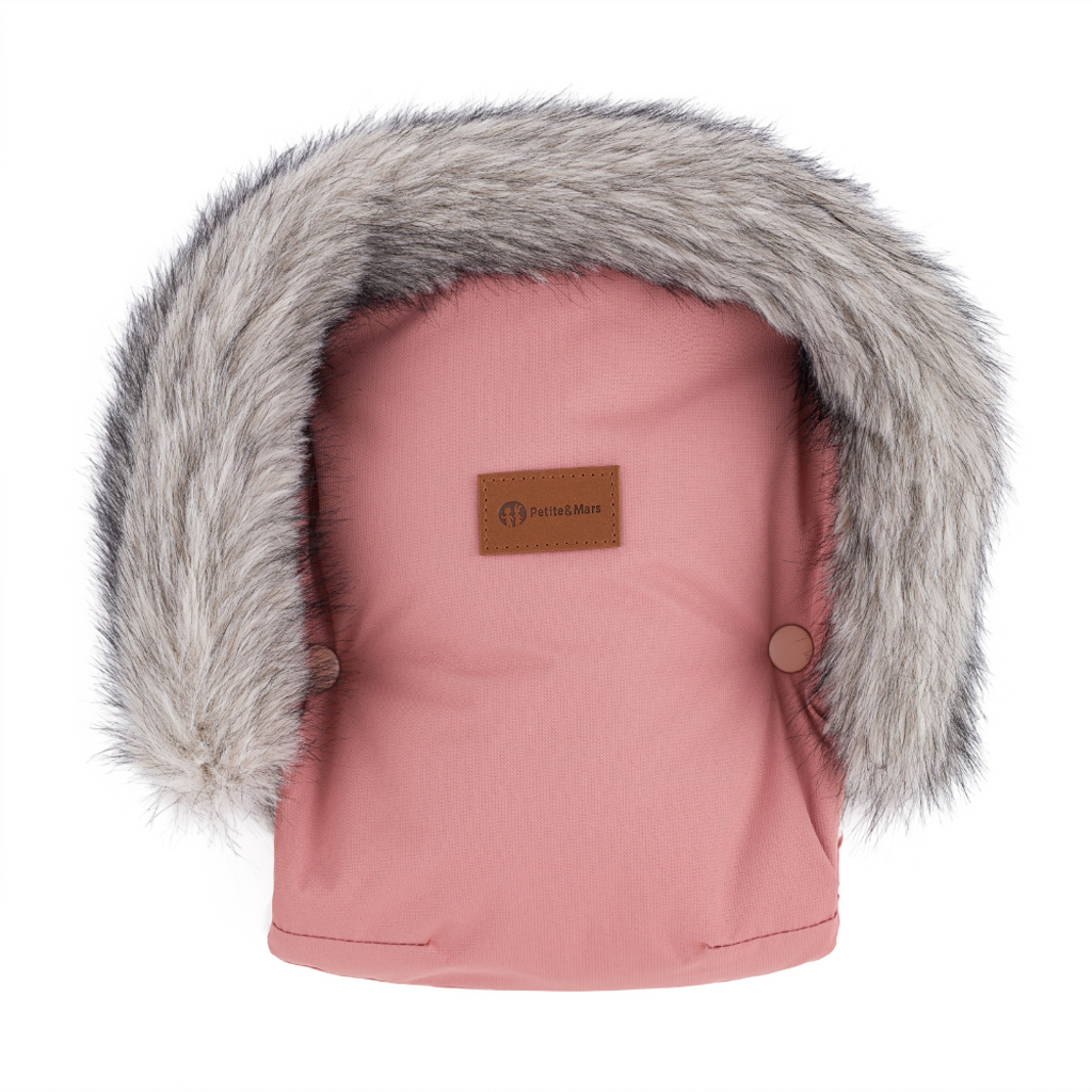 PETITE&MARS Set zimný fusak Comfy 4v1 + rukavice na kočík Furry Old Rose