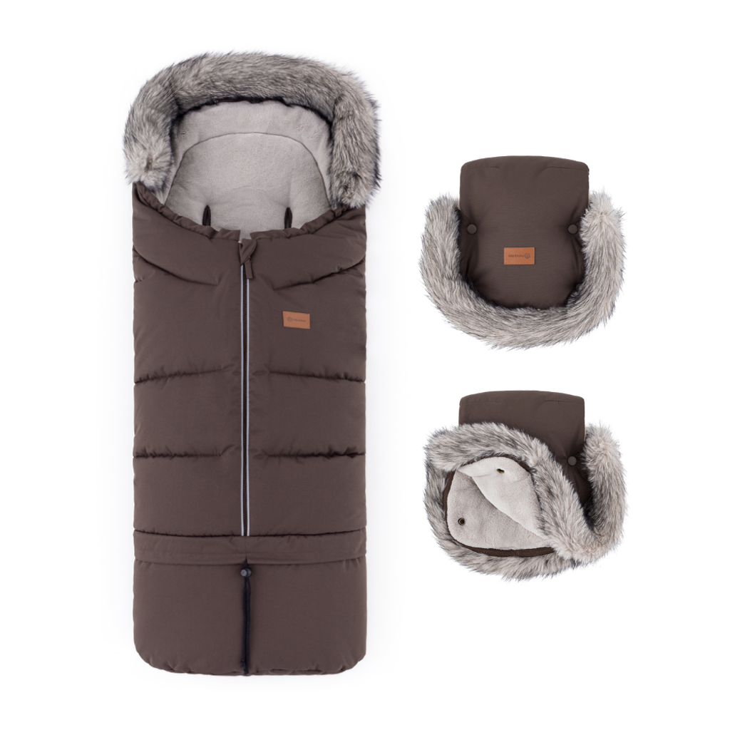 PETITE&MARS Set zimný fusak Arctic 4v1 + rukavice na kočík Furry Rich Brown