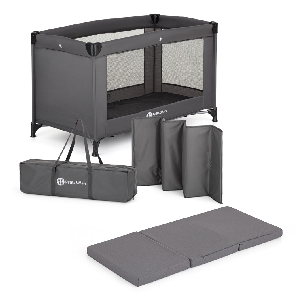 PETITE&MARS Postieľka cestovná Koot Lite s matracom Foldie, Dark Grey