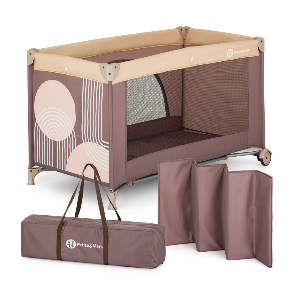 PETITE&MARS Postieľka cestovná Nyja s matracom Foldie, Elegant Dreamlines Mocha