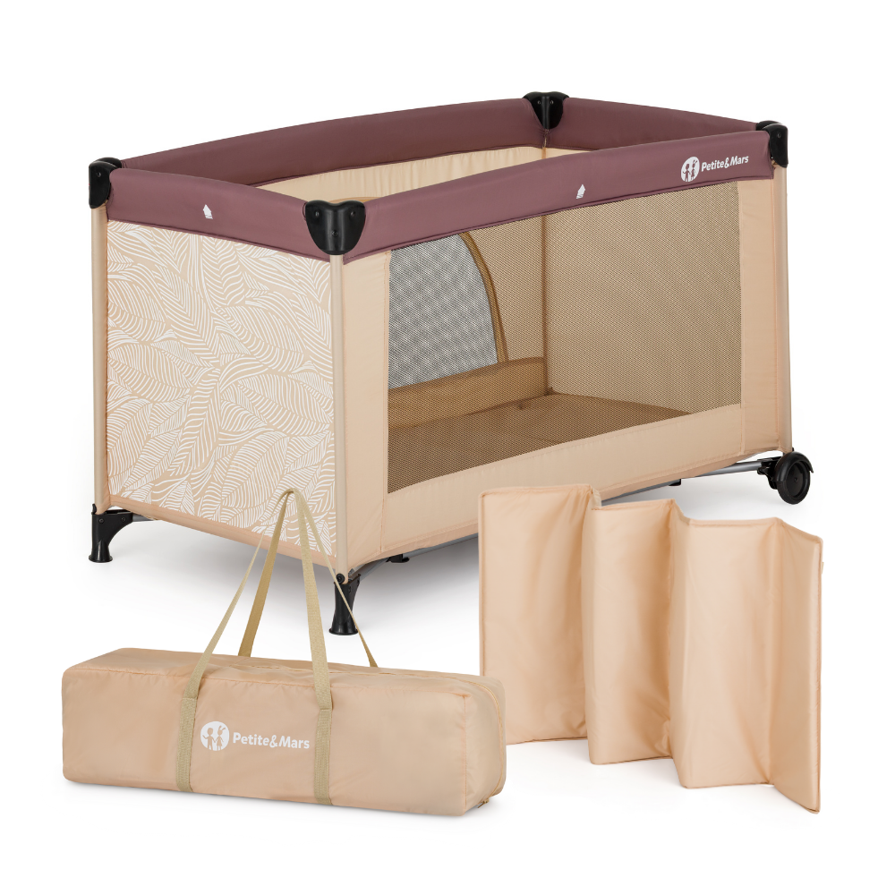 PETITE&MARS Postieľka cestovná Nyja s matracom Foldie, Urban Jungle Sand