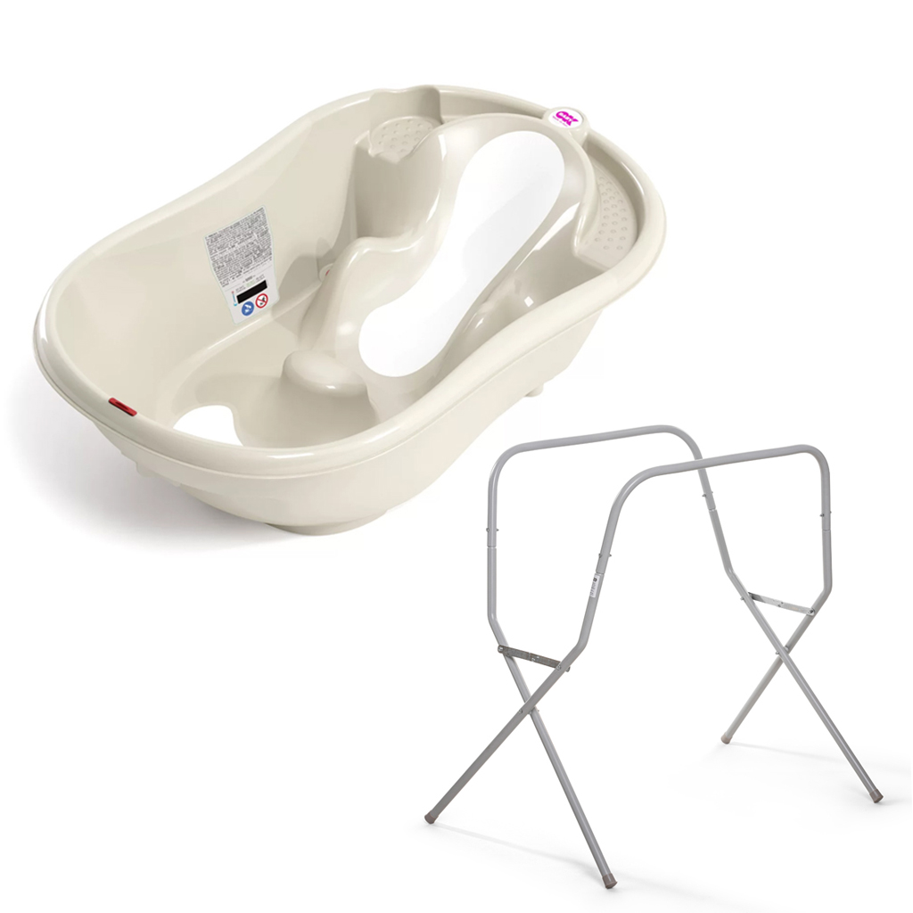 OK BABY SET Vanička rastúca protišmyková Onda Evolution 0–12m White + Kovový stojan na vaňu