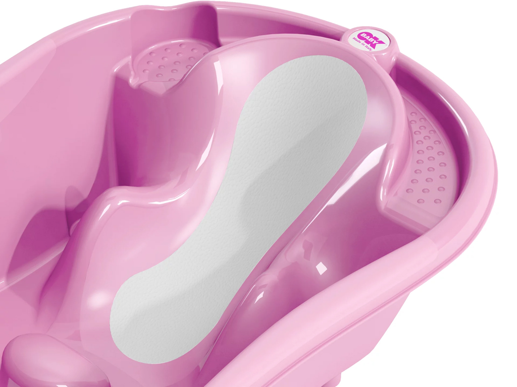 OK BABY SET Vanička rastúca protišmyková Onda Evolution 0–12m Pink + Kovový stojan na vaňu