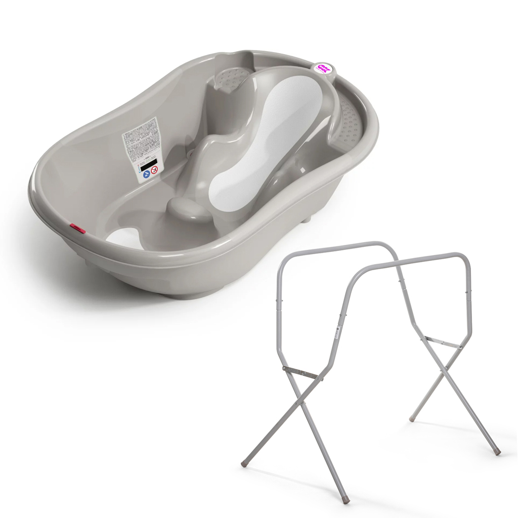 OK BABY SET Vanička rastúca protišmyková Onda Evolution 0–12m Grey + Kovový stojan na vaňu