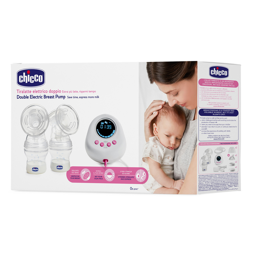 CHICCO Odsávačka materského mlieka duo elektrická Double pink + CHICCO Vložky do podprsenky 30ks