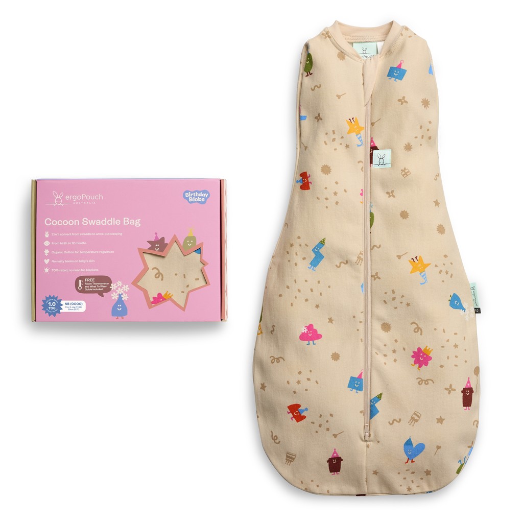 ERGOPOUCH Zavinovačka a pytel na spaní 2v1 Cocoon Birthday Blobs 0-3 m, 3-6 kg, 1 tog