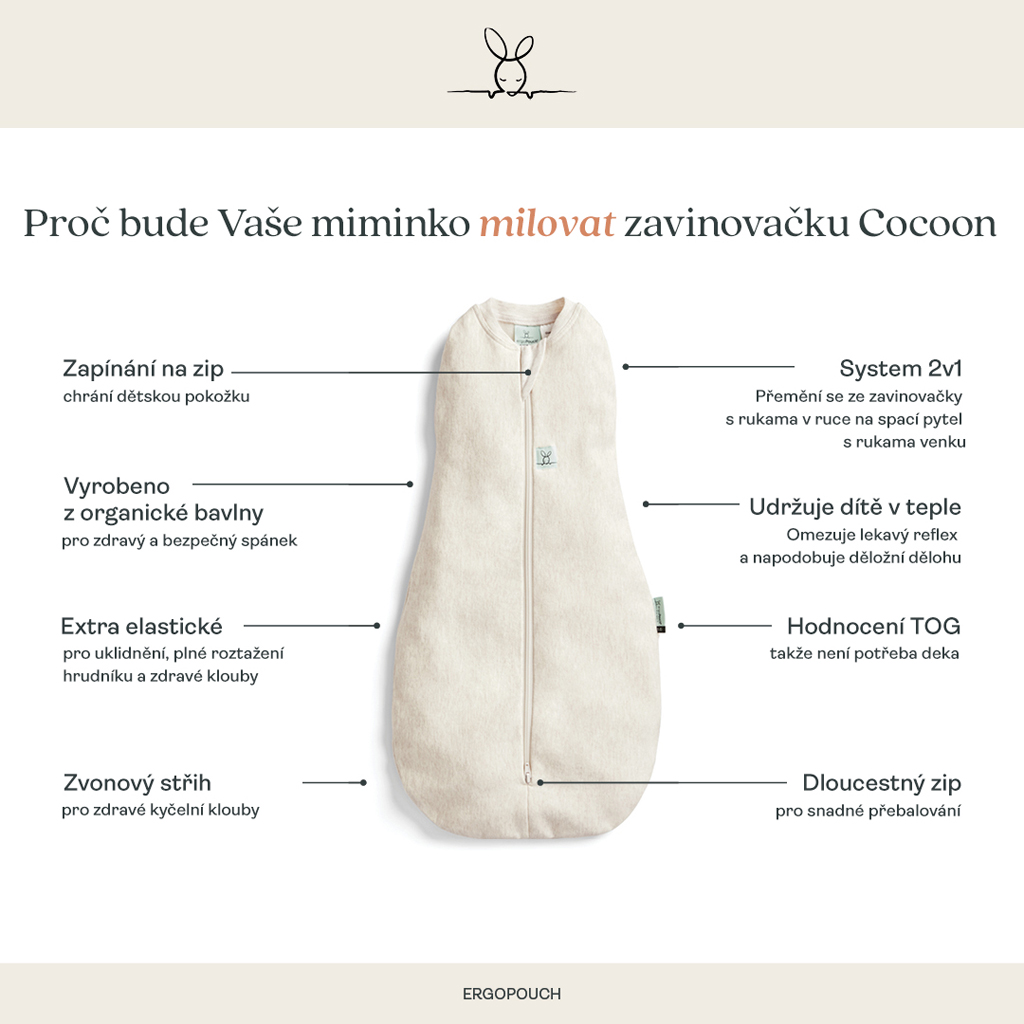 ERGOPOUCH Zavinovačka a pytel na spanie 2v1 Cocoon Melody  6-12m, 8-10kg, 2,5tog