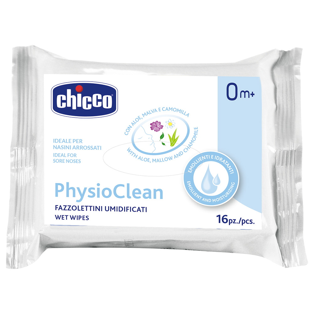 Obrázok CHICCO Obrúsky vlhčené Physioclean na čistenie nošteka 16 ks 0m+